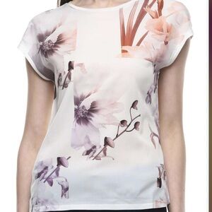 Ted Baker White Cap Sleeve Blouse Floral Top White Printed Size 0 Casual